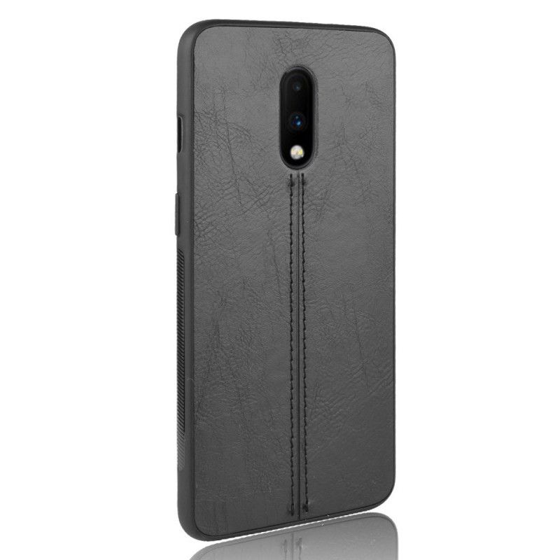 Case Kuoret OnePlus 7 Punainen Musta Puhelinkuoret Ommeltu Nahkaefekti