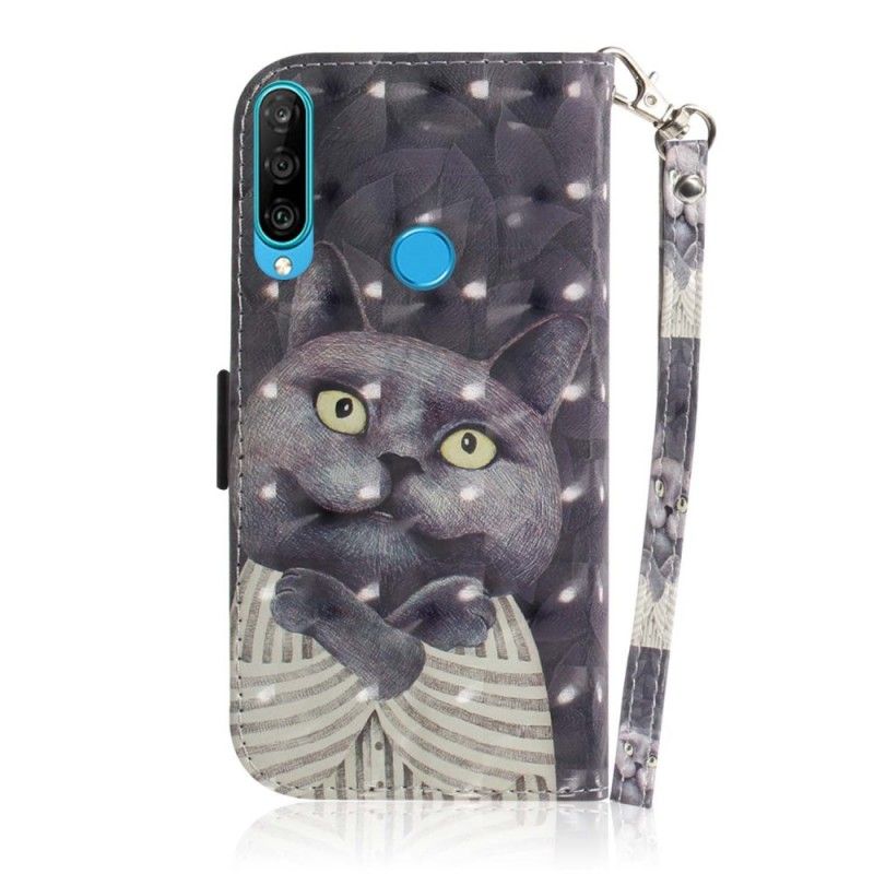 Flip Case Huawei P30 Lite Harmaa Kissa Tangoilla