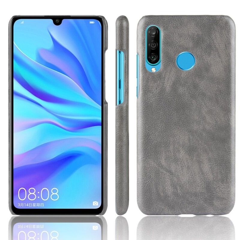 Kuori Huawei P30 Lite Harmaa Musta Litsi Nahkainen Vaikutus