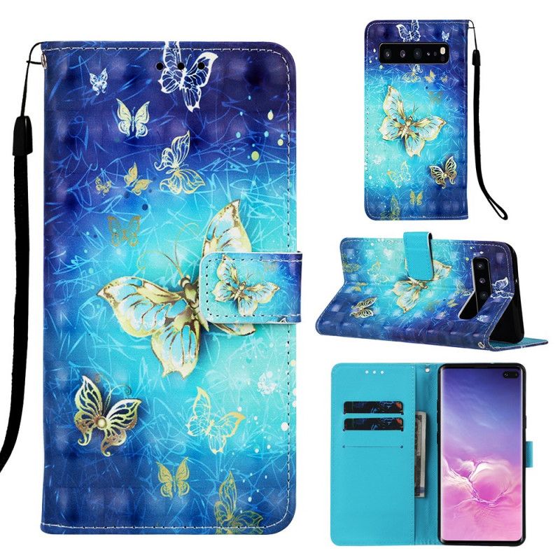 Flip Case Samsung Galaxy S10 5G Kultaiset Perhoset