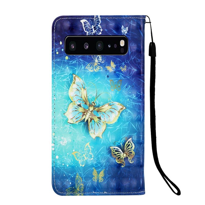 Flip Case Samsung Galaxy S10 5G Kultaiset Perhoset