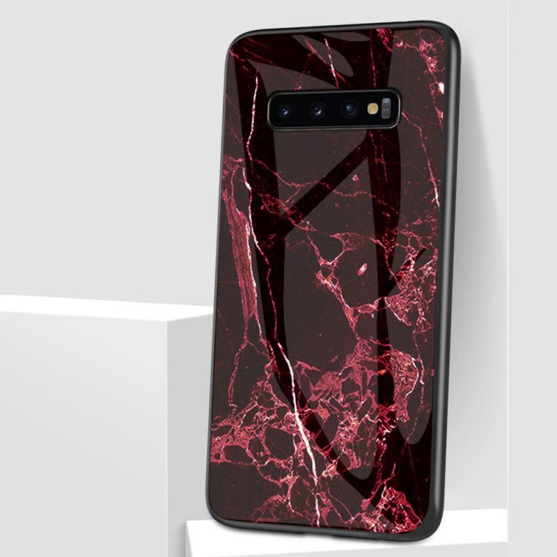 Kuori Samsung Galaxy S10 5G Valkoinen Musta Karkaistu Marmorilasi Suojakuori