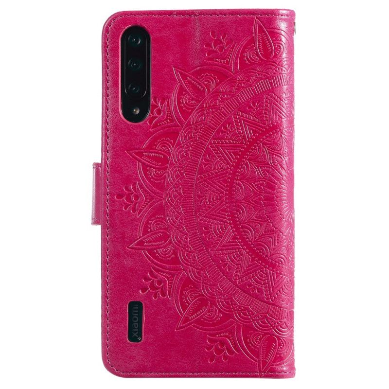 Nahkakotelo Xiaomi Mi A3 Magenta Harmaa Puhelinkuoret Aurinko Mandala