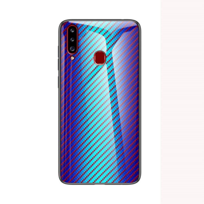 Kuori Samsung Galaxy A20s Magenta Musta Karkaistua Hiilikuitua Suojakuori