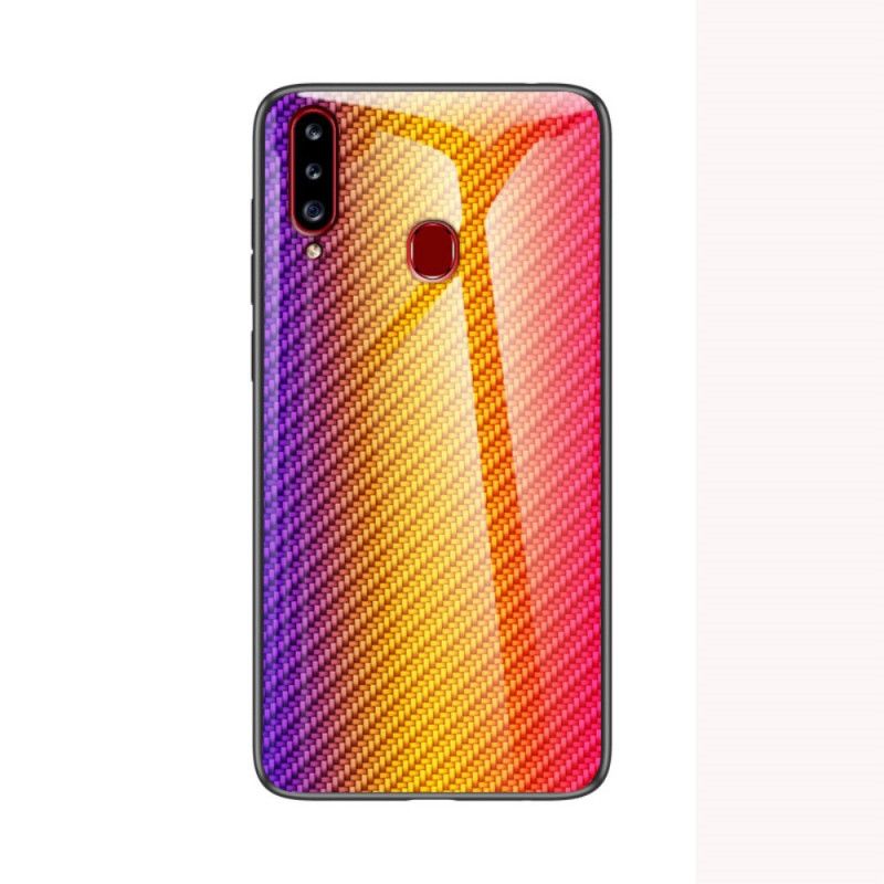 Kuori Samsung Galaxy A20s Magenta Musta Karkaistua Hiilikuitua Suojakuori