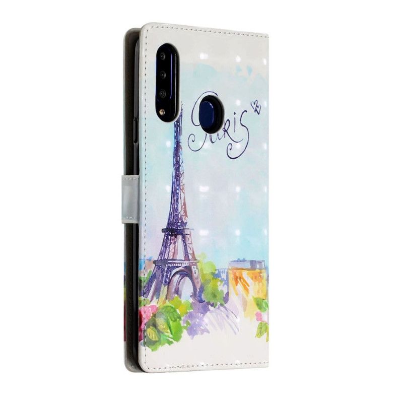 Nahkakotelo Samsung Galaxy A20s Puhelinkuoret Vesiväri Eiffel-Torni