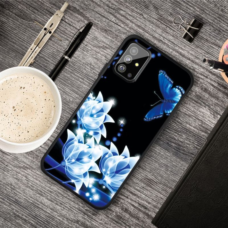 Case Kuoret Samsung Galaxy A51 Puhelinkuoret Perhonen Ja Siniset Kukat