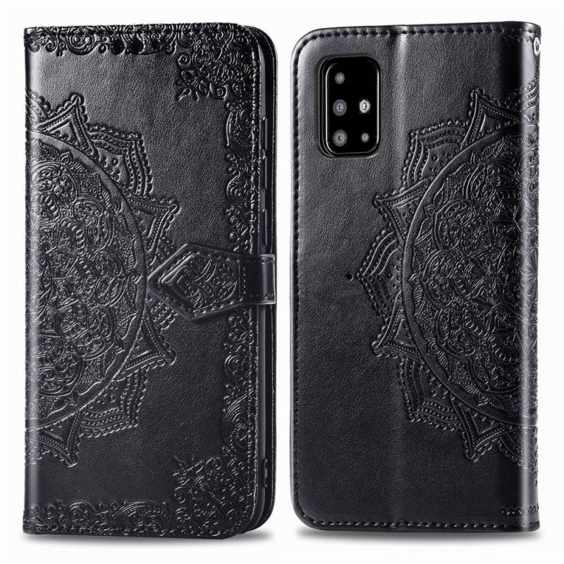 Flip Case Samsung Galaxy A51 Harmaa Musta Keski-Ikäinen Mandala