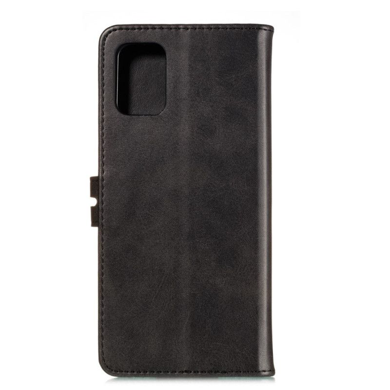 Flip Case Samsung Galaxy A51 Harmaa Musta Kissanpentu Keinonahkaa