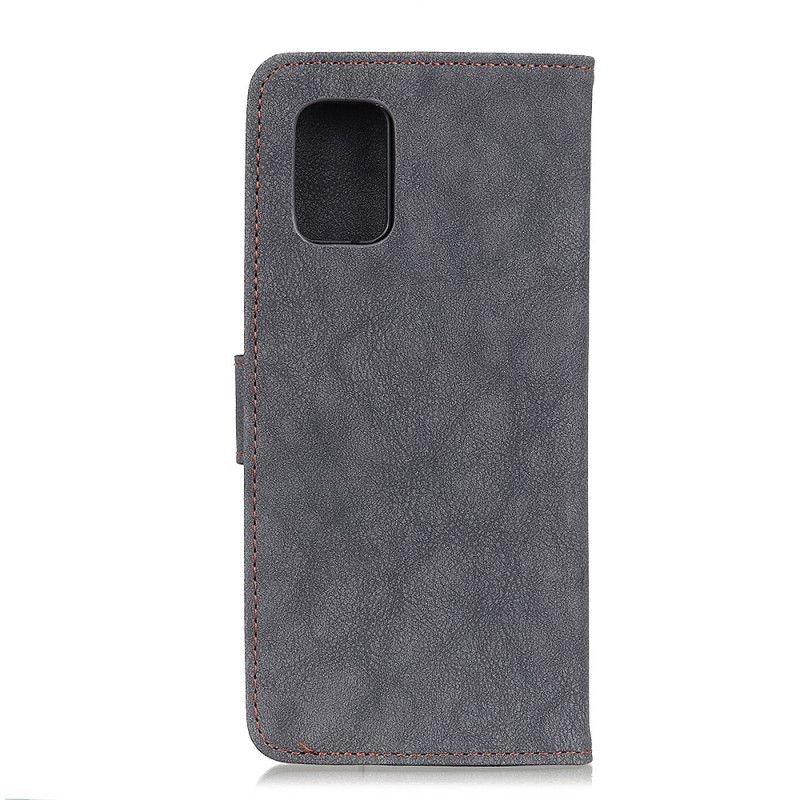 Flip Case Samsung Galaxy A51 Oranssi Musta Retro Khazneh Halkaistu Tekonahka