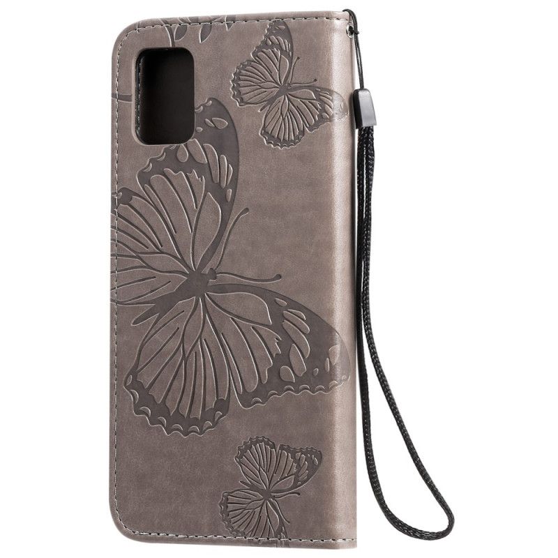 Flip Case Samsung Galaxy A51 Punainen Harmaa Jättiläinen Remmi Perhosia