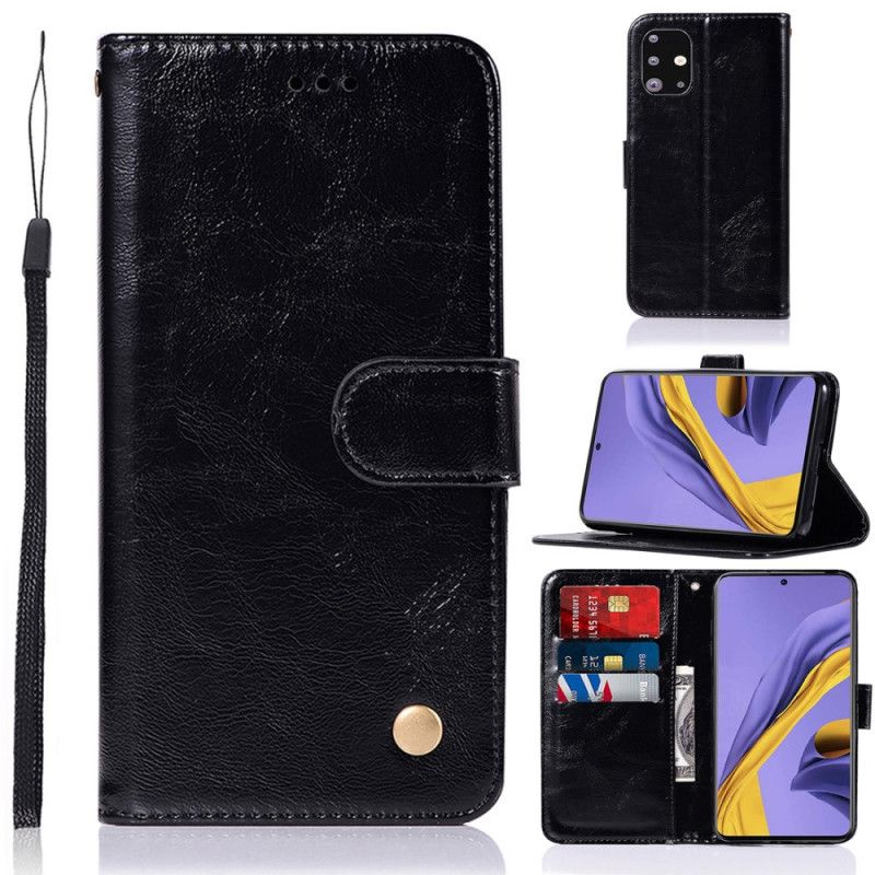 Flip Case Samsung Galaxy A51 Punainen Harmaa Vintage Nahkatehoste Hihnalla