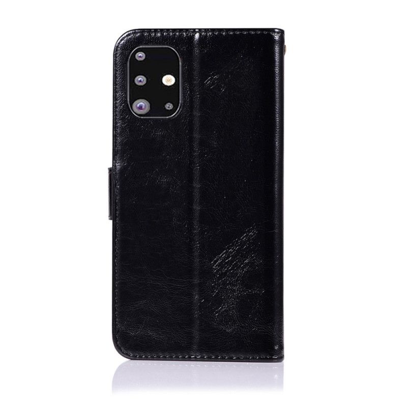 Flip Case Samsung Galaxy A51 Punainen Harmaa Vintage Nahkatehoste Hihnalla