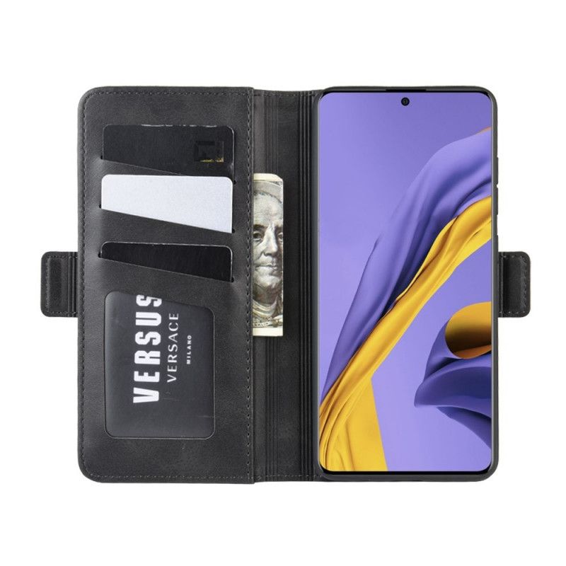 Flip Case Samsung Galaxy A51 Punainen Musta Kaksinkertainen Läppä