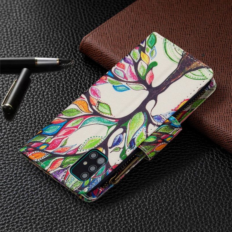 Flip Case Samsung Galaxy A51 Vaaleansininen Valkoinen Puu Vetoketjutasku