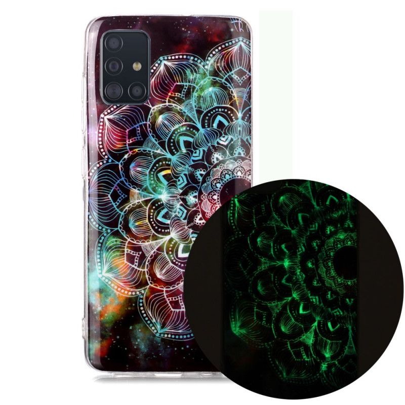 Kuori Samsung Galaxy A51 Vaaleansininen Musta Fluoresoiva Kukka-Sarja