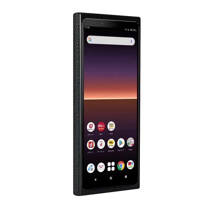 Kuori Sony Xperia 10 II Harmaa Musta Aitoa Litsi Nahkaa Hihnalla