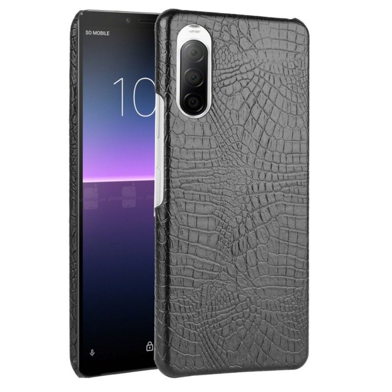 Kuori Sony Xperia 10 II Valkoinen Musta Krokotiilin Ihovaikutus