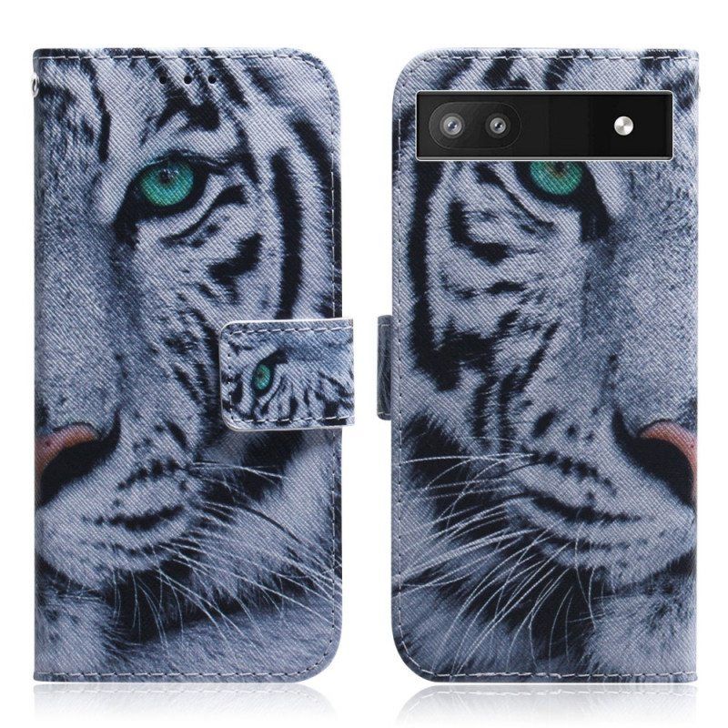 Flip Case Google Pixel 6A Valkoinen Tiikeri