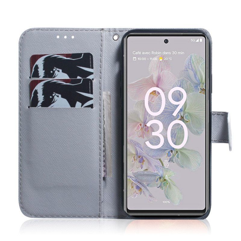 Flip Case Google Pixel 6A Valkoinen Tiikeri