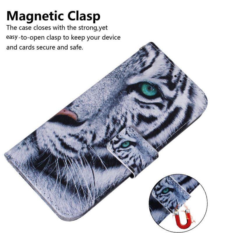 Flip Case Google Pixel 6A Valkoinen Tiikeri