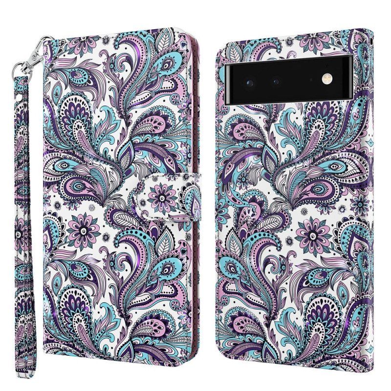 Flip Case Google Pixel 7 Pro Suojaketju Kuori Strappy Paisley -kuvio