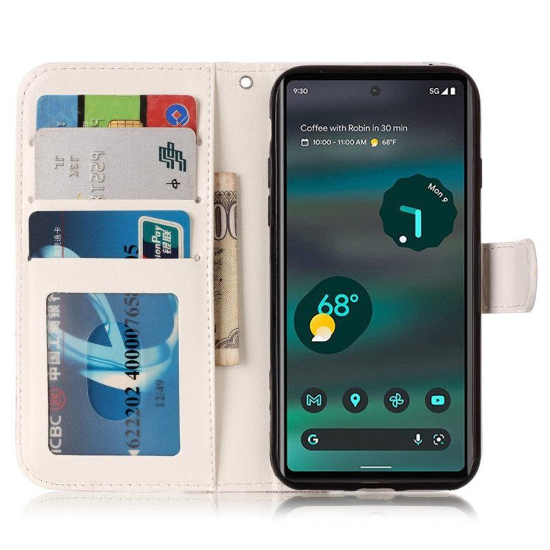 Flip Case Google Pixel 7A Suojaketju Kuori Akvarellielefantti Hihnalla