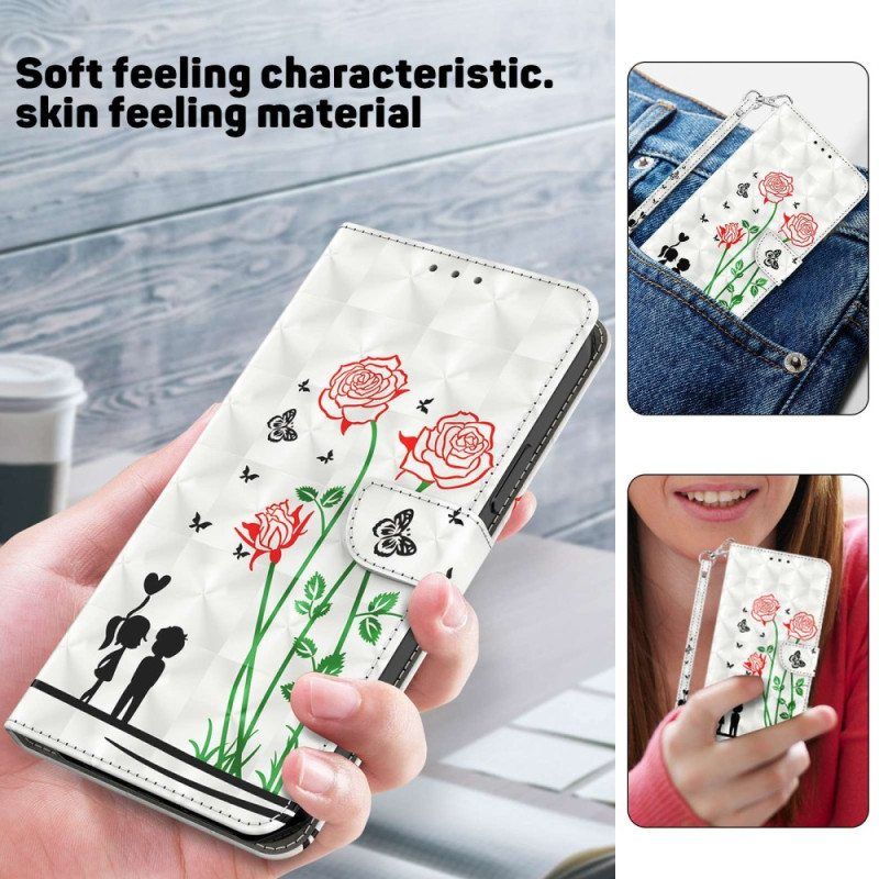 Flip Case iPhone 14 Pro Suojaketju Kuori Lanyard Love Dandelions