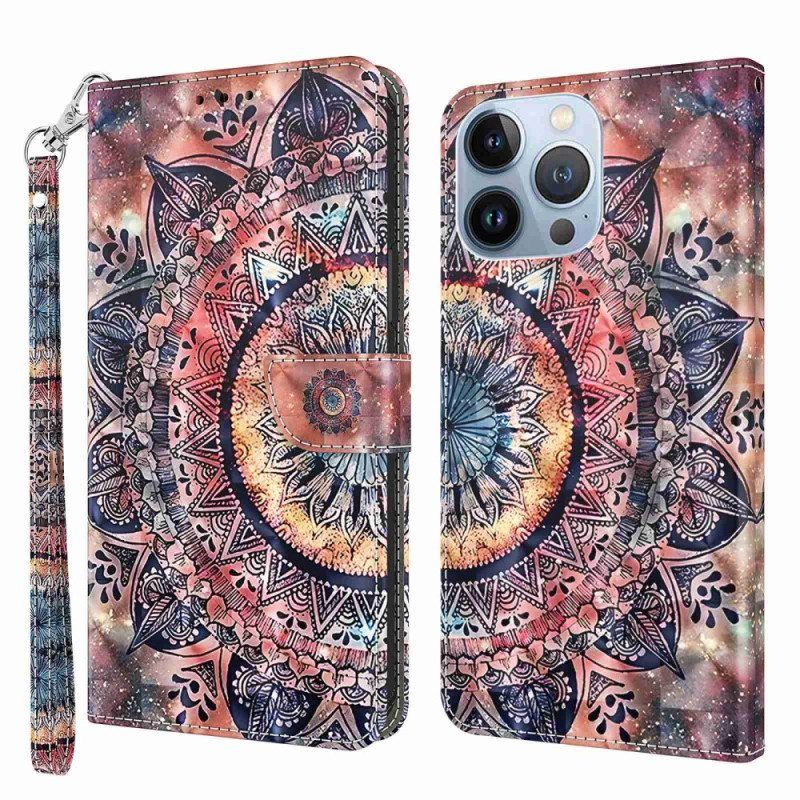 Flip Case iPhone 14 Pro Suojaketju Kuori Värikäs Strappy Mandala