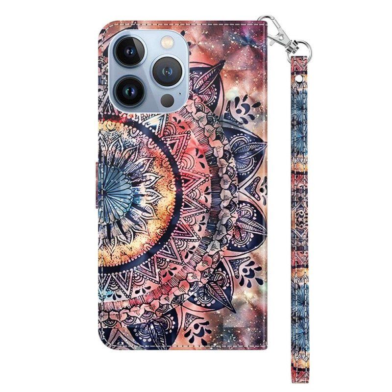 Flip Case iPhone 14 Pro Suojaketju Kuori Värikäs Strappy Mandala