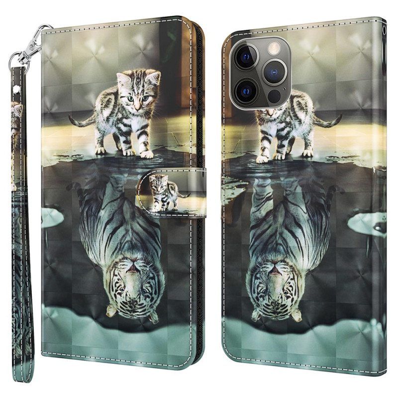 Flip Case iPhone 15 Pro Max Suojaketju Kuori 3d Kitten Dream Hihnalla