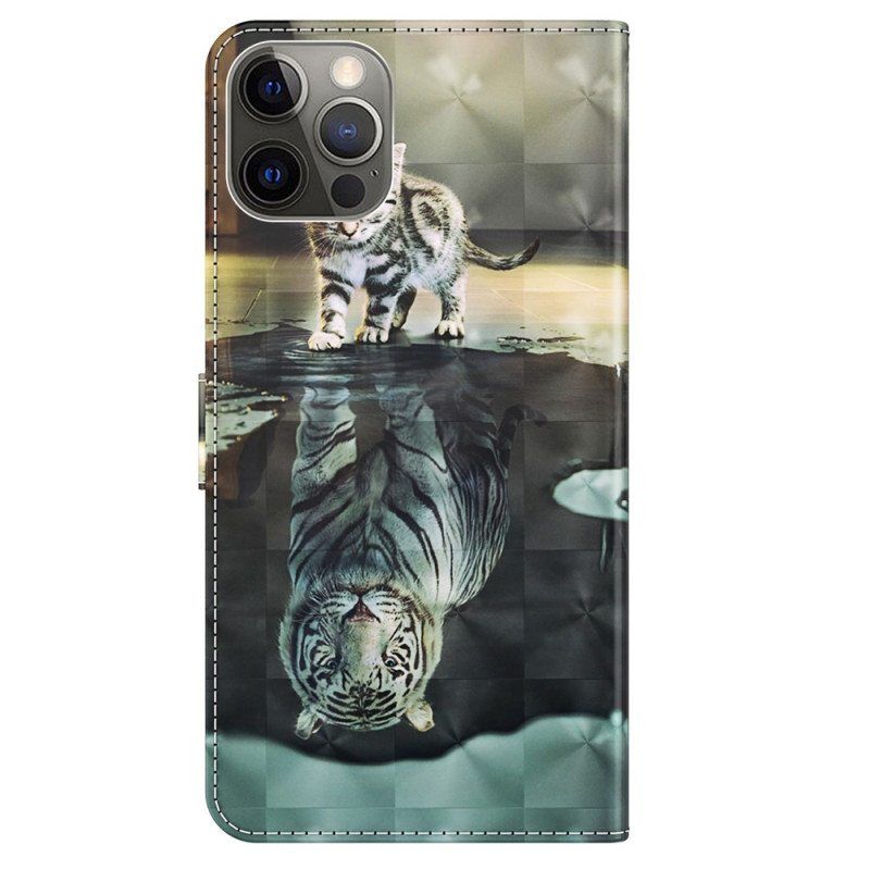 Flip Case iPhone 15 Pro Max Suojaketju Kuori 3d Kitten Dream Hihnalla