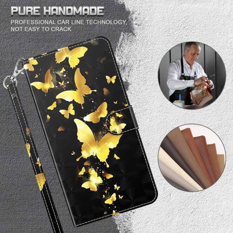 Flip Case iPhone 15 Pro Suojaketju Kuori 3d-perhoset Kaulanauhalla