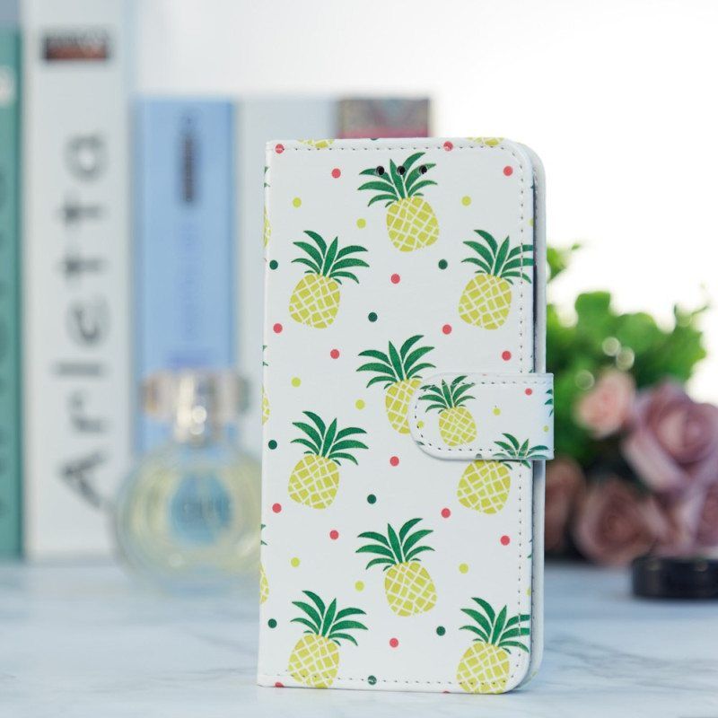 Flip Case iPhone 15 Suojaketju Kuori Ananas Hihnalla