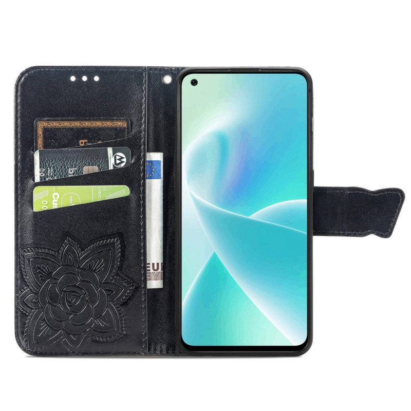 Flip Case OnePlus Nord 2T 5G Suojaketju Kuori Butterfly Lanyard -korttikotelo