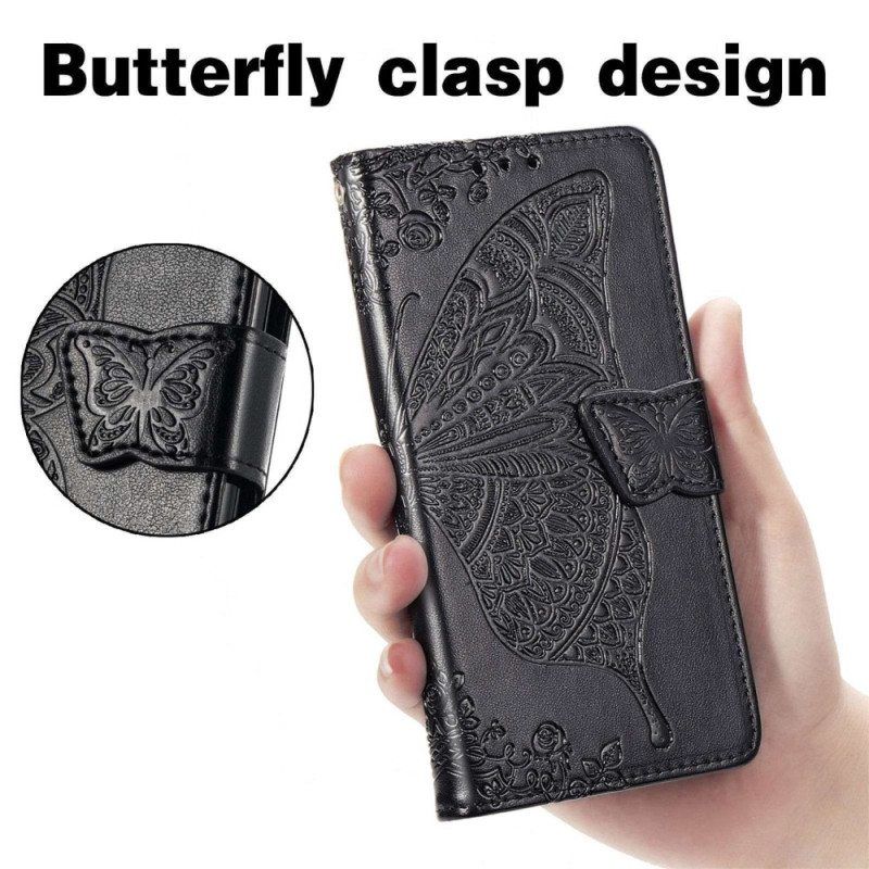 Flip Case OnePlus Nord 2T 5G Suojaketju Kuori Butterfly Lanyard -korttikotelo