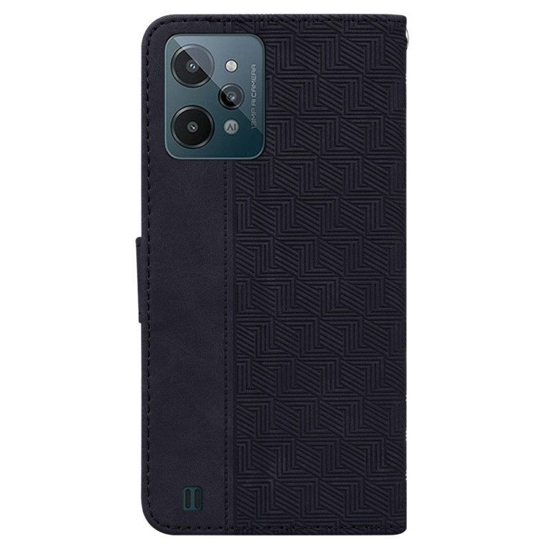 Flip Case Realme C31 Geometrinen Keinonahka Hihnalla