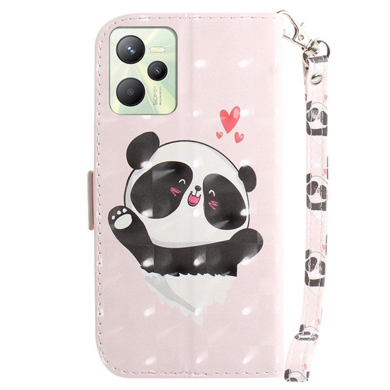 Flip Case Realme C35 Suojaketju Kuori Pikku Panda Hihnalla