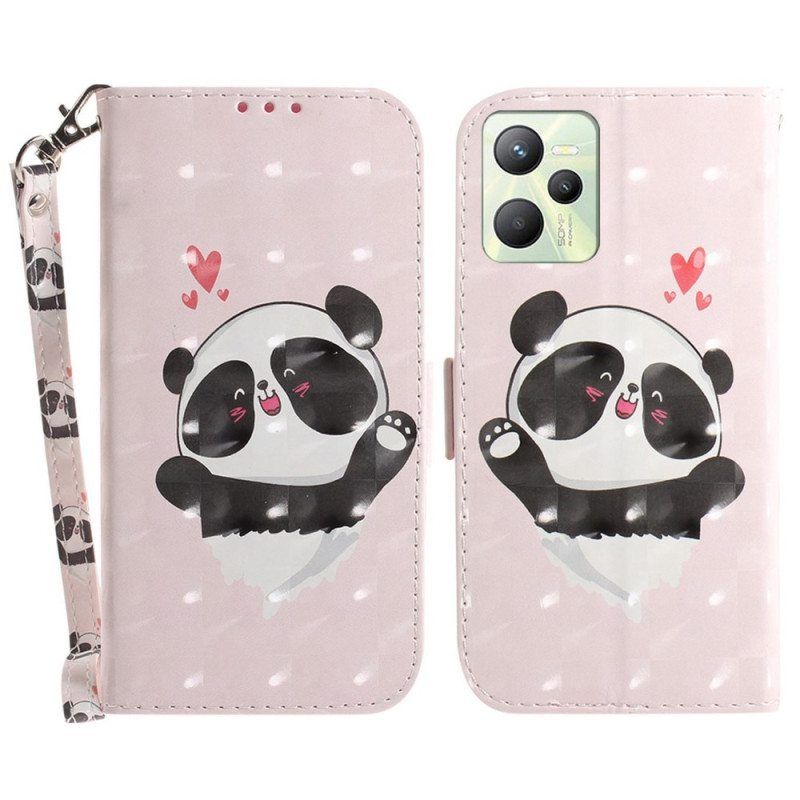 Flip Case Realme C35 Suojaketju Kuori Pikku Panda Hihnalla