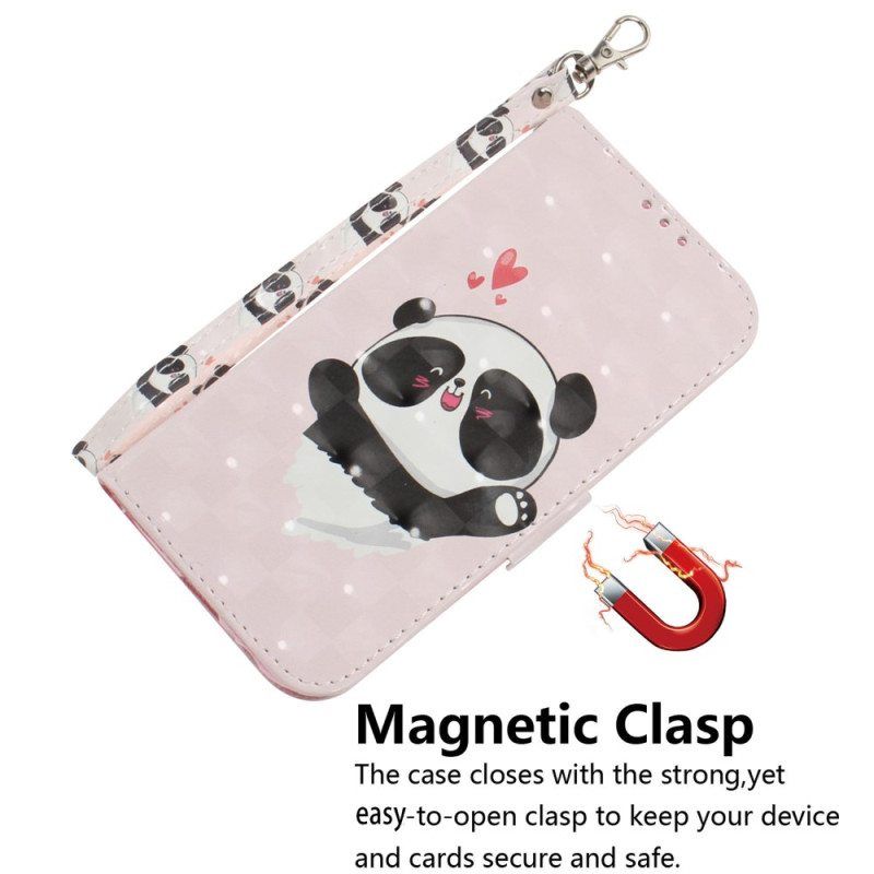 Flip Case Realme C35 Suojaketju Kuori Pikku Panda Hihnalla