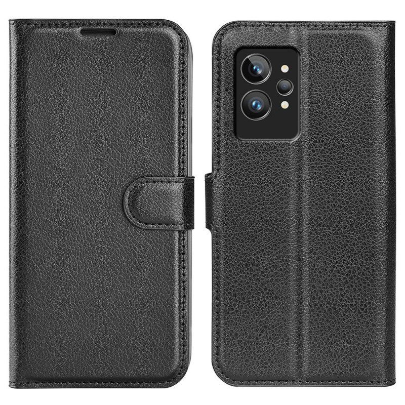 Flip Case Realme GT2 Pro Klassinen Litsi Tekonahka