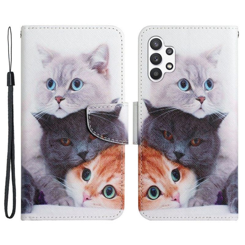 Flip Case Samsung Galaxy A13 Tarinat Kissoista Kaulanauhalla