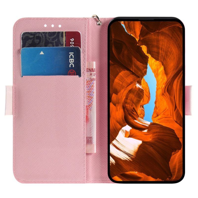 Flip Case Samsung Galaxy A54 5G Suojaketju Kuori Kissa Musta Kissa Valkoinen Kissa Hihnalla