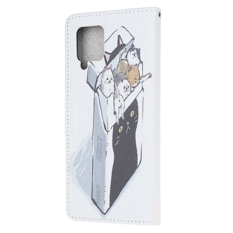 Flip Case Samsung Galaxy M12 / A12 Suojaketju Kuori Toimitus Thong Cats