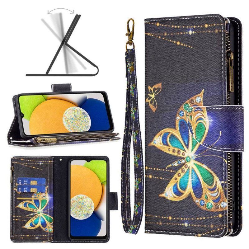 Flip Case Samsung Galaxy M23 5G Butterflies Kolikkolaukku Ja Kaulanauha