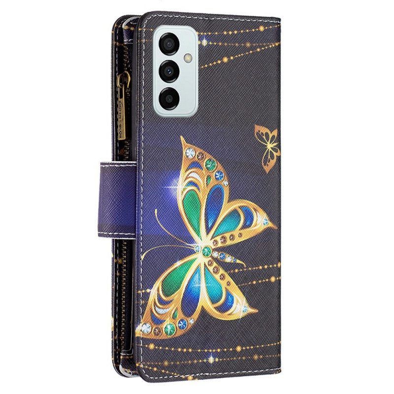 Flip Case Samsung Galaxy M23 5G Butterflies Kolikkolaukku Ja Kaulanauha