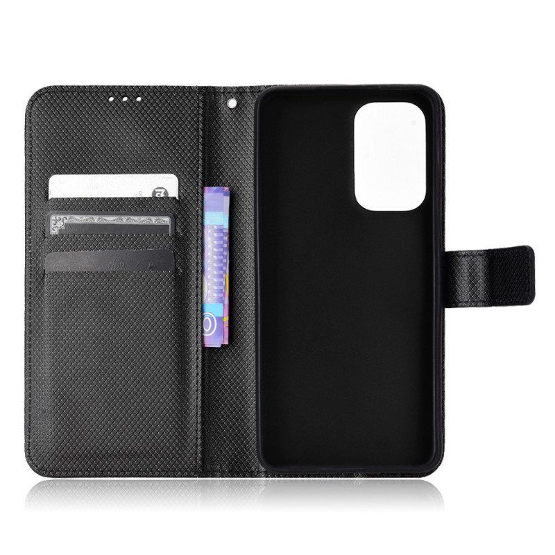 Flip Case Samsung Galaxy M23 5G Teksturoitu Kuvio Hihnalla