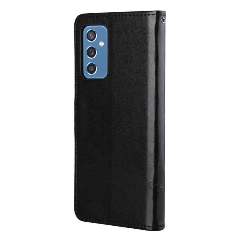 Flip Case Samsung Galaxy M52 5G Suojaketju Kuori Perhoset Ja Kukat -hihna