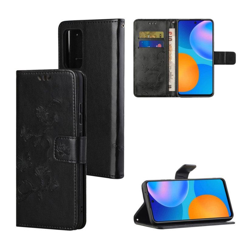 Flip Case Samsung Galaxy M52 5G Suojaketju Kuori Perhoset Ja Kukat -hihna