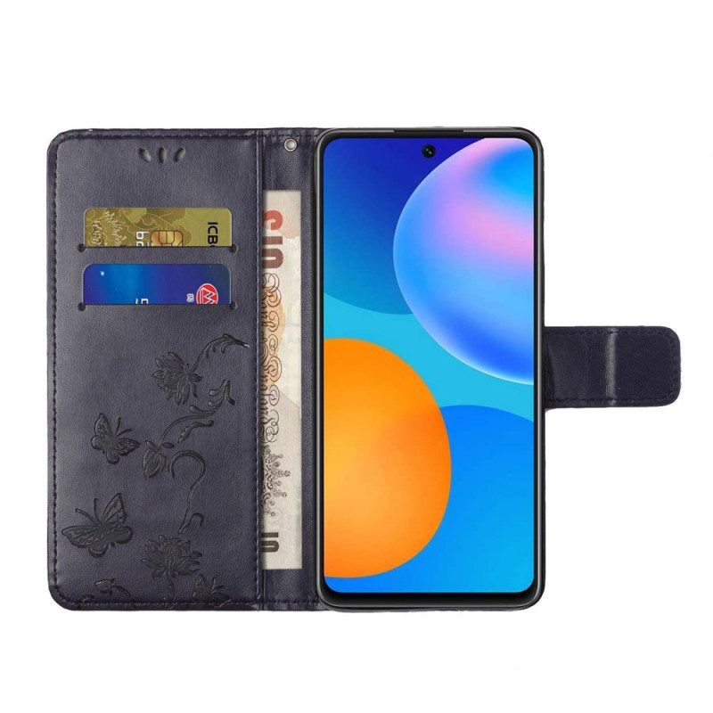 Flip Case Samsung Galaxy M52 5G Suojaketju Kuori Perhoset Ja Kukat -hihna